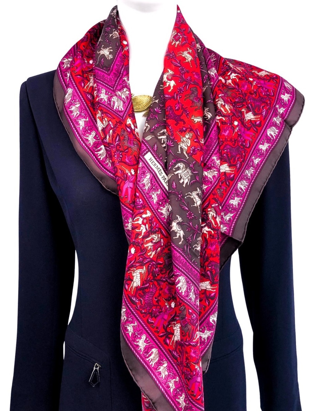 Authentic Hermès Chasse en Inde Silk Scarf - Made in France